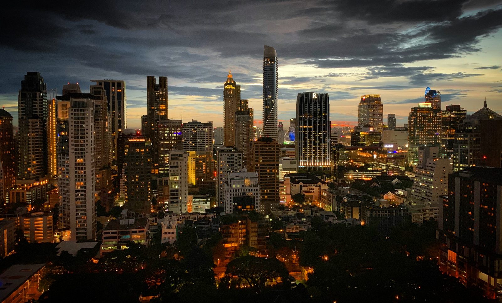 The Bangkok skyline at dusk