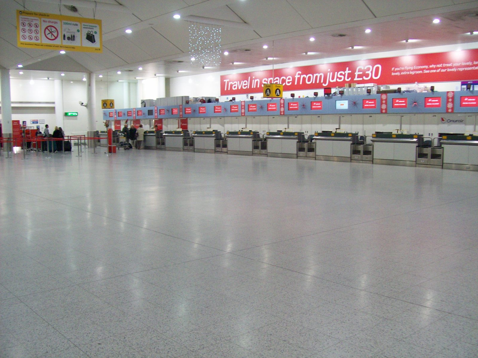 The Zone A check-in concourse in the South Terminal at London Gatwick Airport