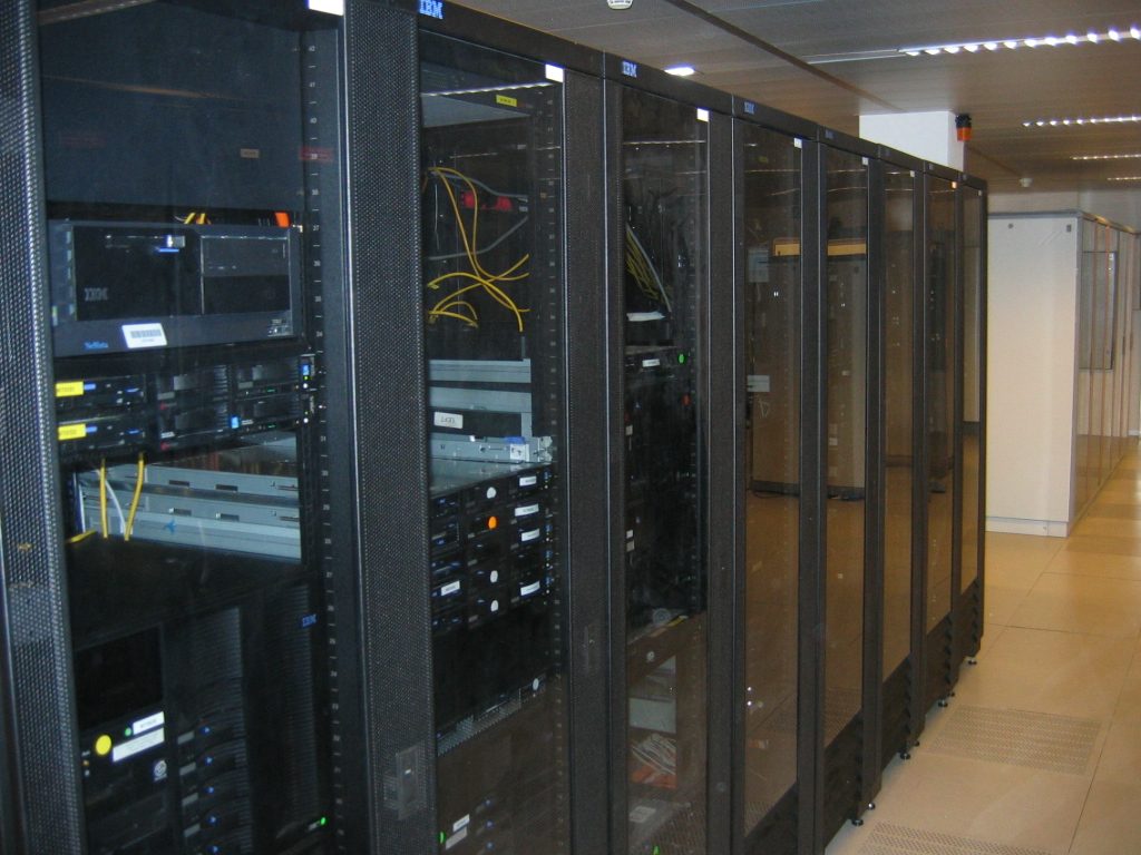 Rows of server racks in a data centre
