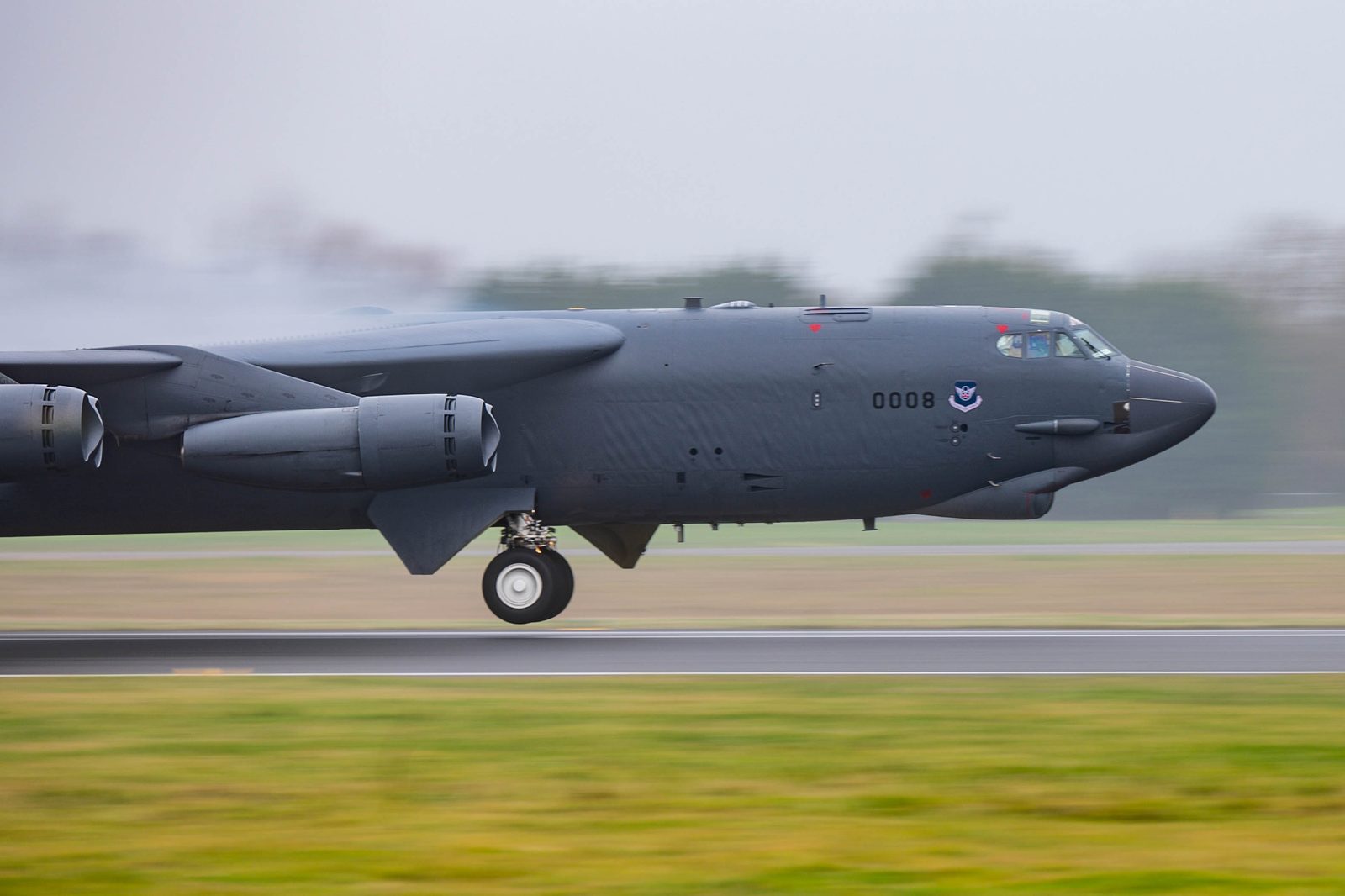 A B-52H Stratofortress takes off from RAF Fairford