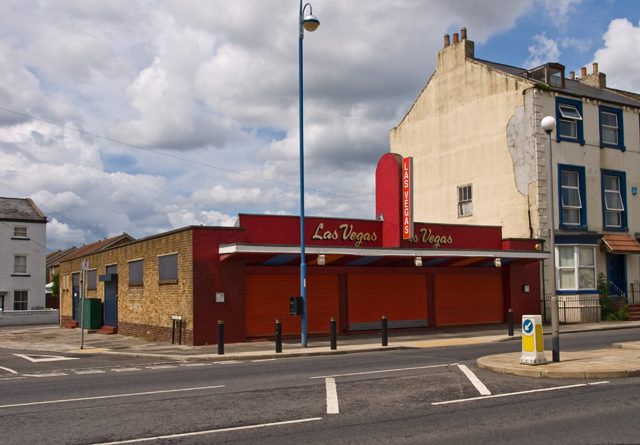 The Las Vegas amusement arcade at Seaton Carew, with its shutters closed, seen across the street