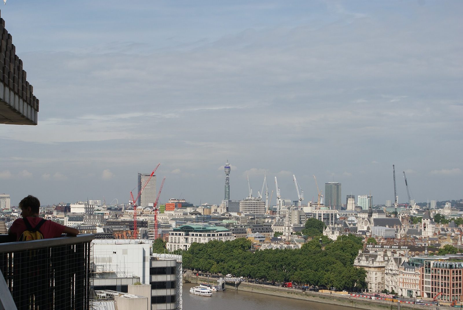 The BT Tower on the London skyline, seen across the River Thames from Tate Modern