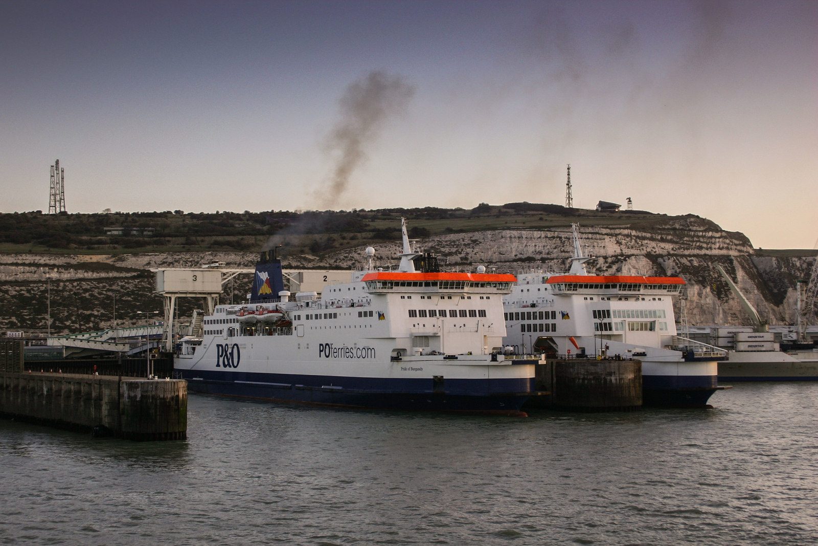 Cross-Channel ferries at Dover beneath the white cliffs