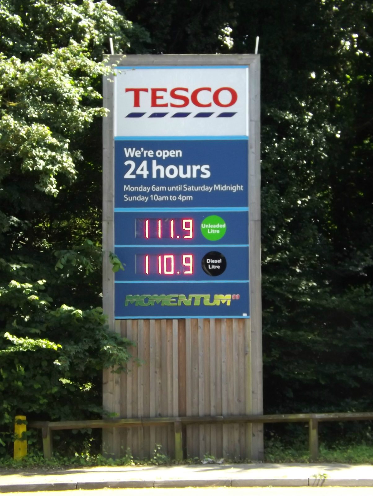 A Tesco fuel price sign