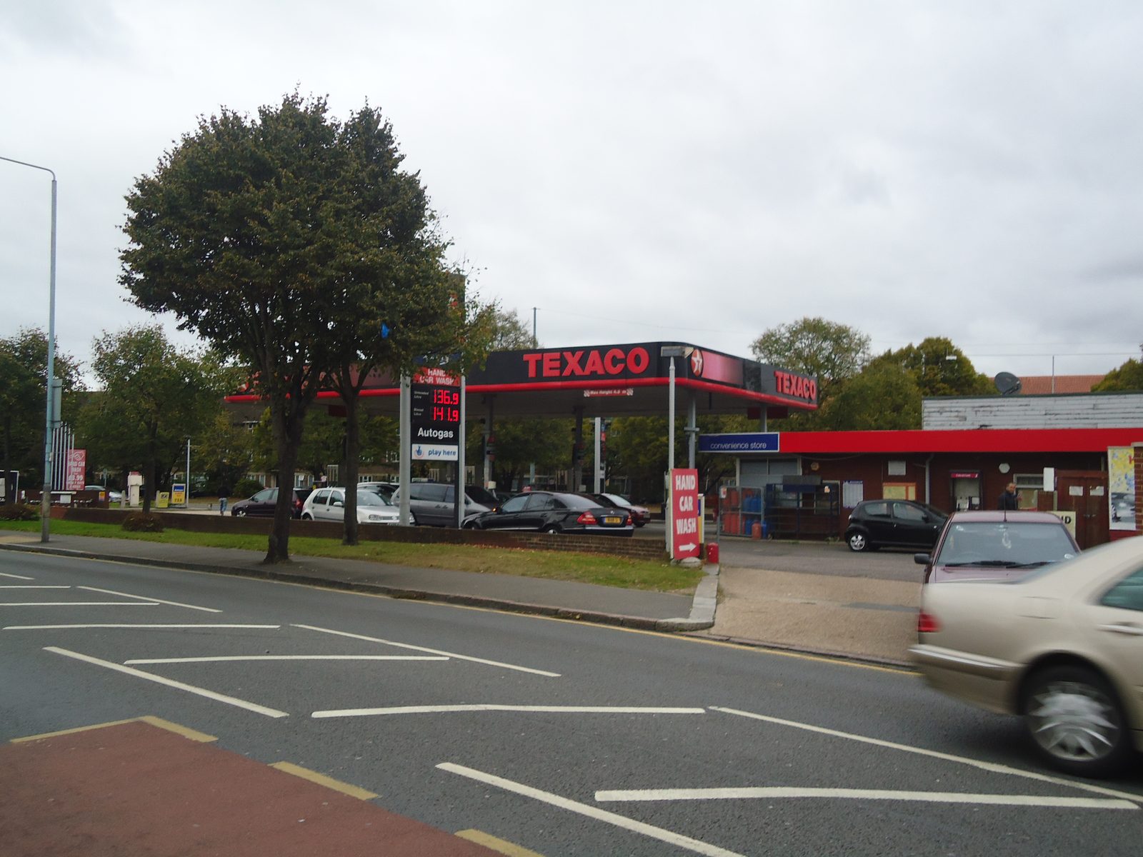 A petrol station forecourt in west London