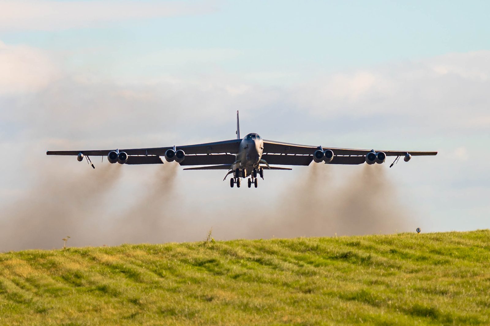 A B-52H Stratofortress taking off from RAF Fairford