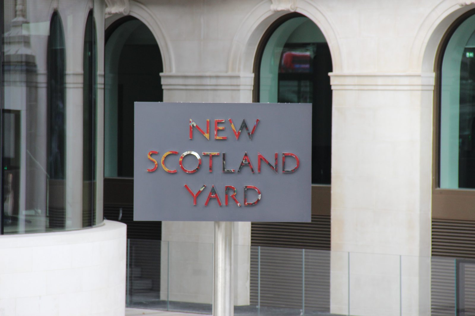 The New Scotland Yard sign outside the Metropolitan Police headquarters