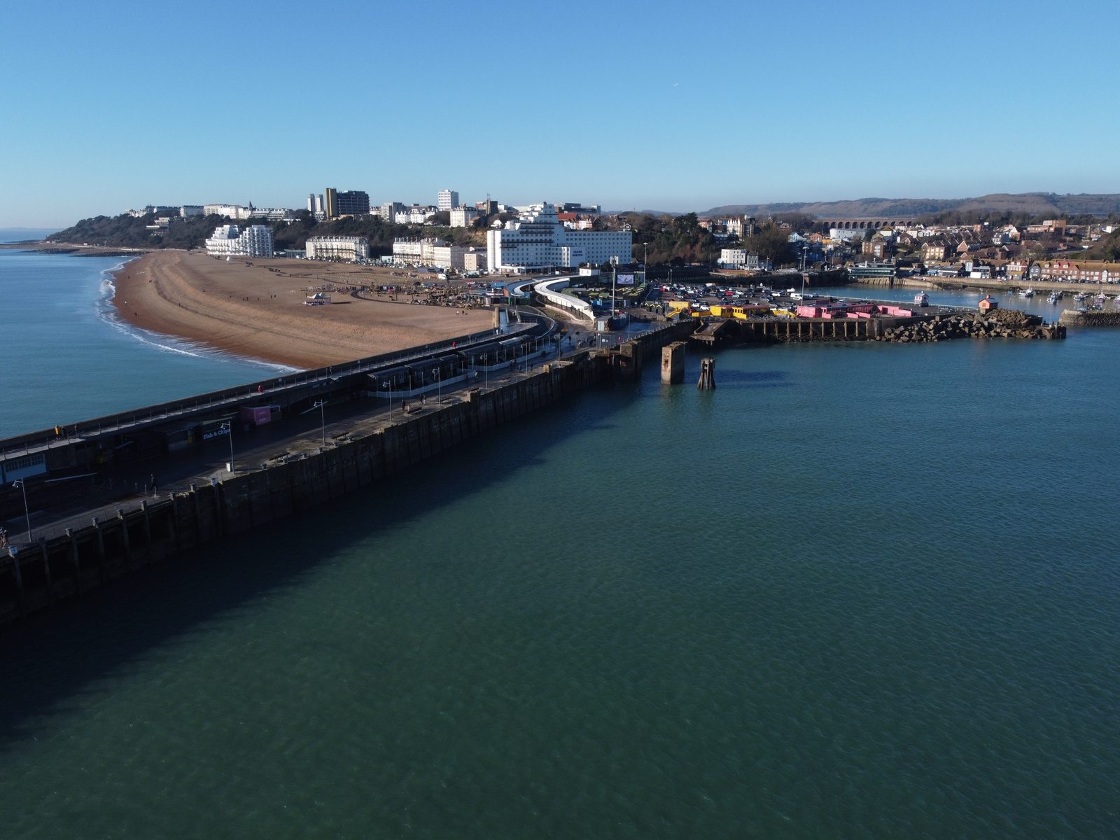 Folkestone Harbour Arm and seafront in Kent