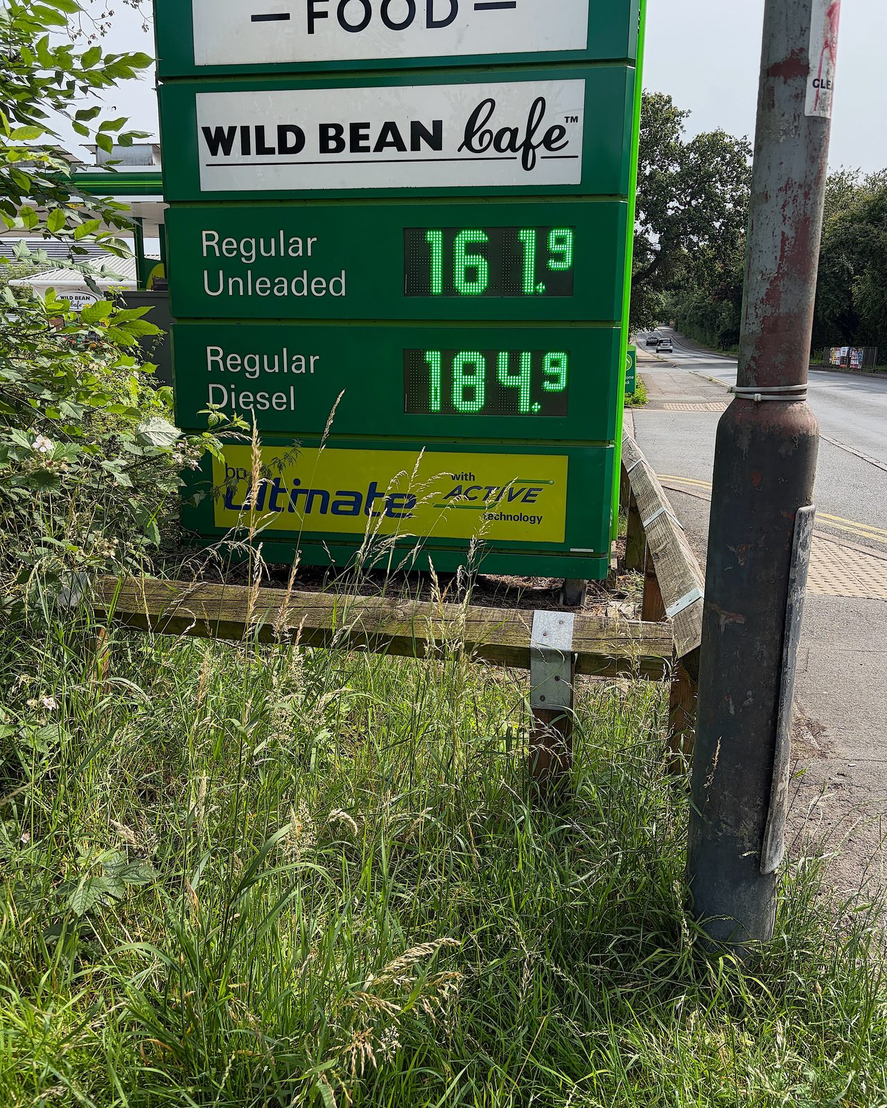 A fuel price sign at a petrol station