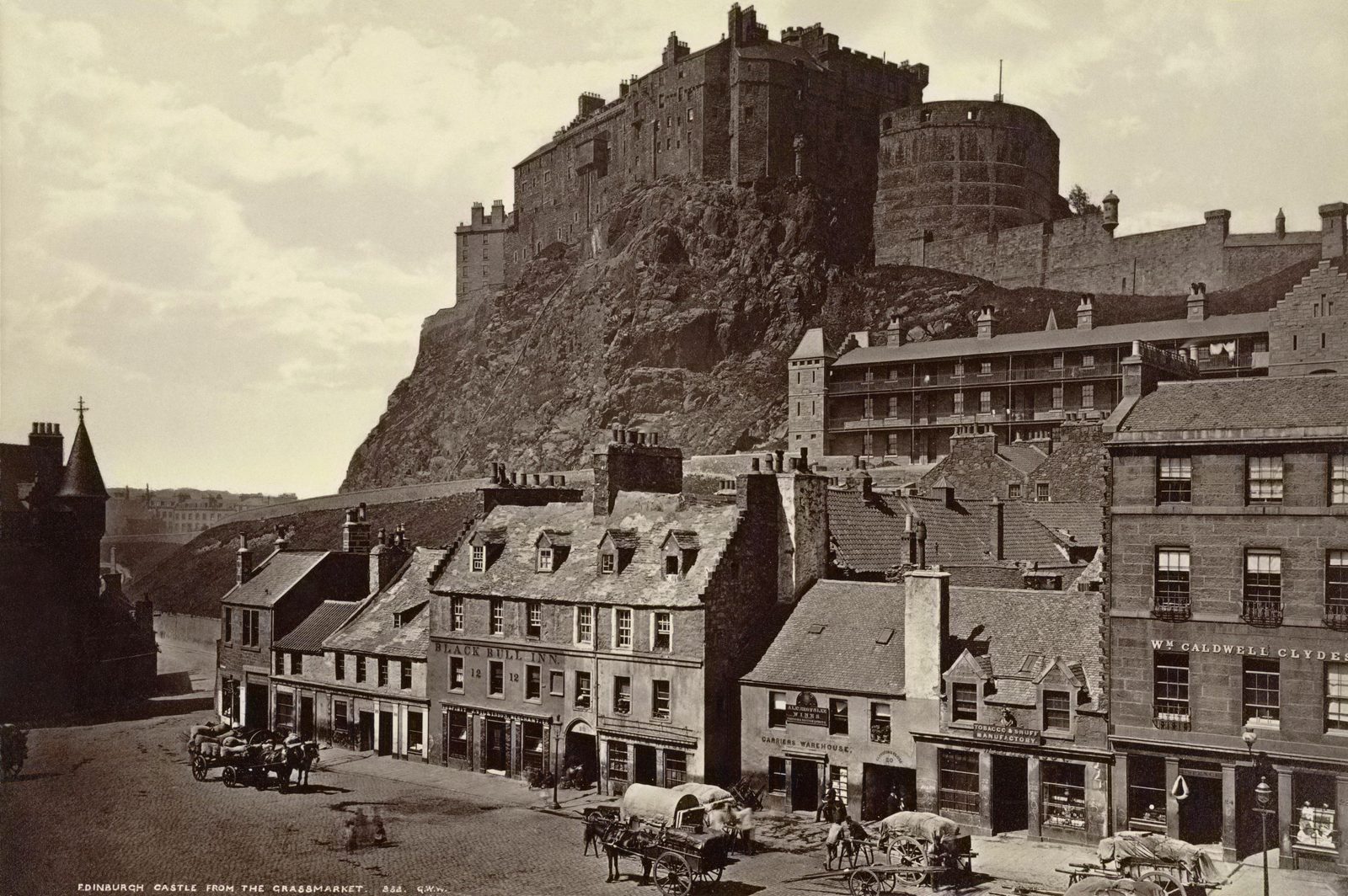 Edinburgh Castle from the Grassmarket in an early photograph