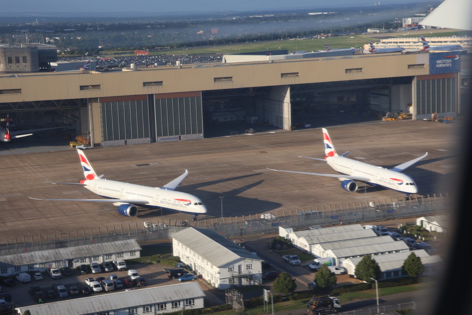 Heathrow Airport seen from above, with British Airways aircraft on the tarmac