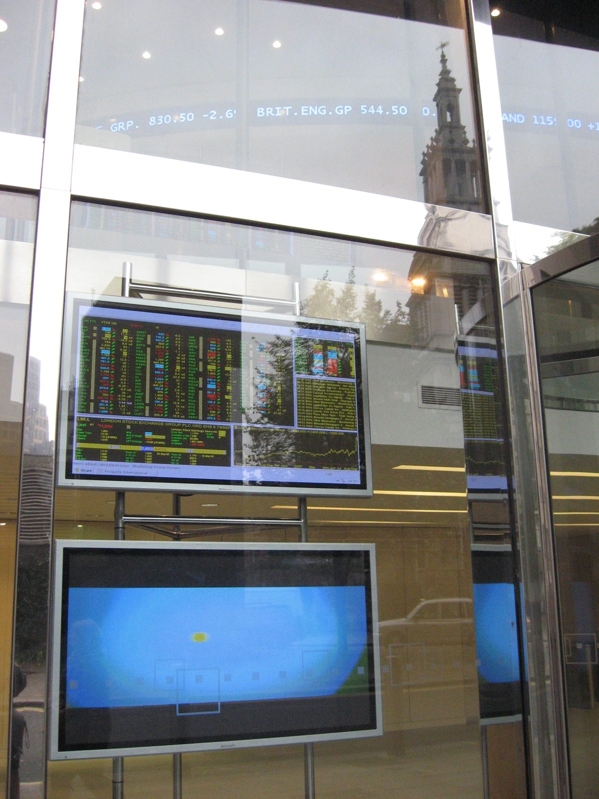 Share-price screens at the London Stock Exchange in Paternoster Square