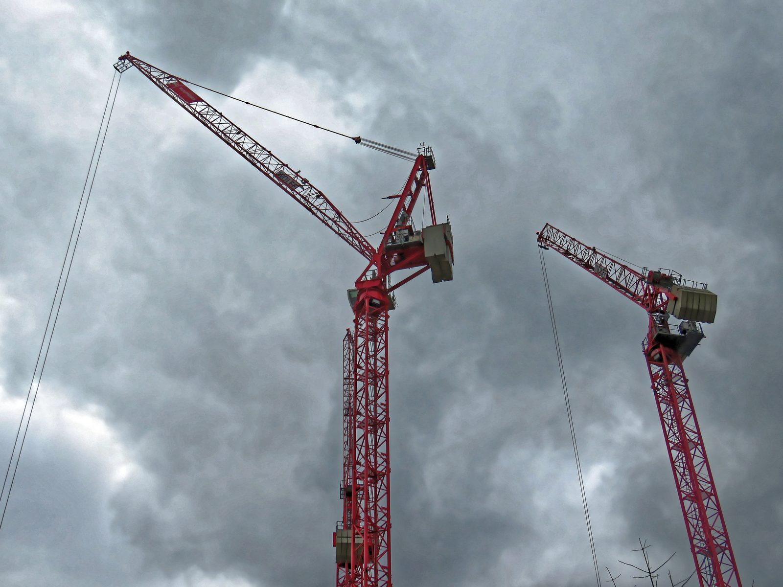 Construction tower cranes over the City of London