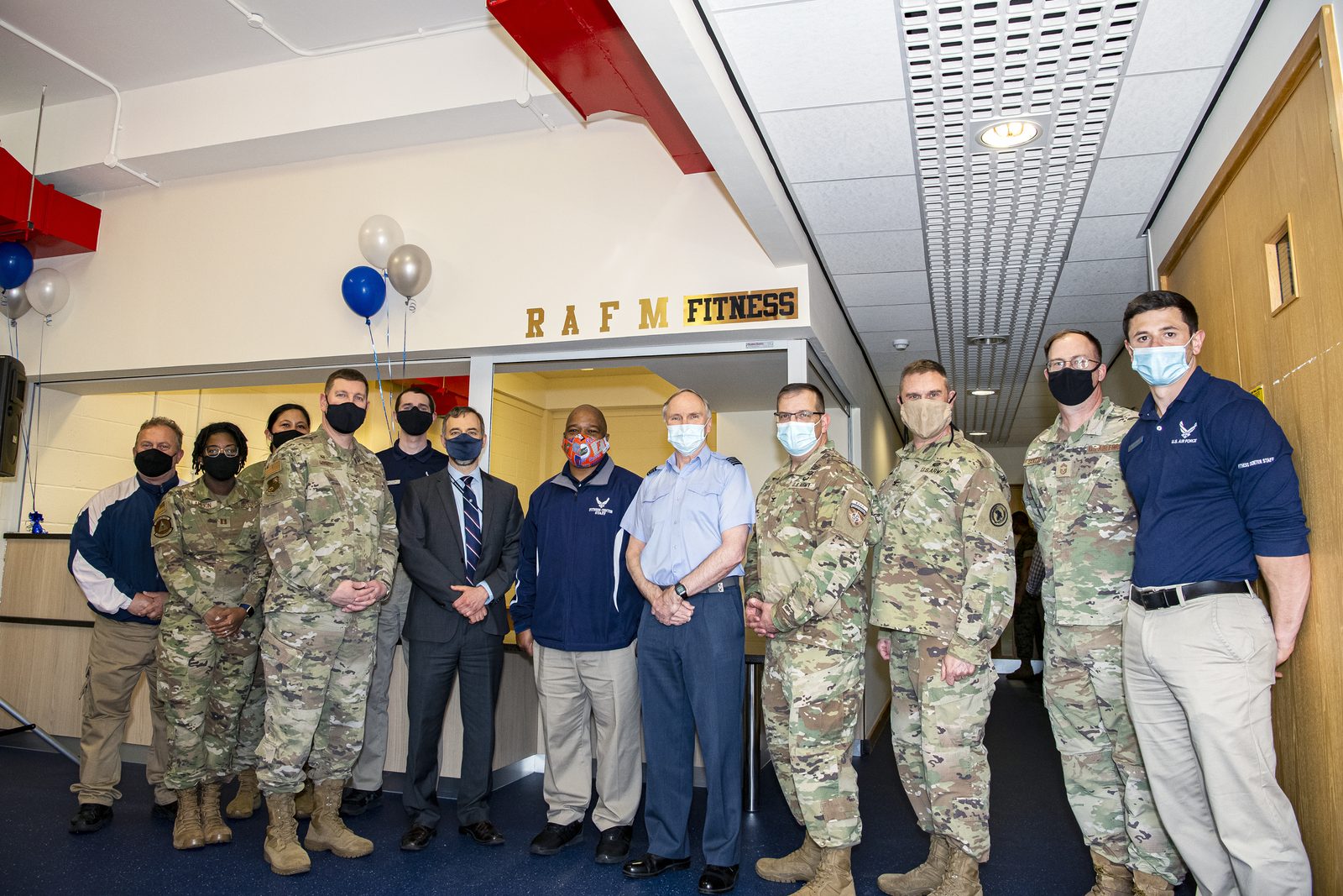 Personnel at RAF Molesworth during the reopening of the base gym