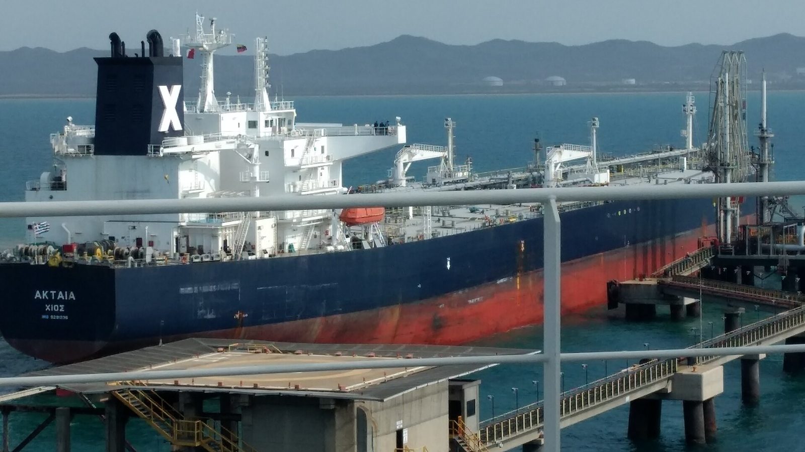 The crude oil tanker Aktaia at an oil terminal